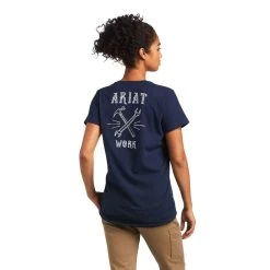 Ariat Rebar Shirts: Women's 10039159 Navy Cotton Strong Wrench Graphic T-Shirt -Work Clothes Discount Store s22 wms work 10039159 back