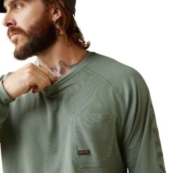 Ariat Rebar Shirts: Men's 10043543 Lily Pad Periscope Rebar Heat Fighter Long Sleeve T-Shirt -Work Clothes Discount Store s23 mns work 10043543 detail02
