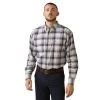 Ariat Shirts: Men's 10043743 Navy White Plaid FR Chiseled Button Down Long Sleeve Work Shirt -Work Clothes Discount Store s23 mns work 10043743 front