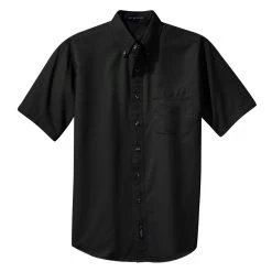 Port Authority Shirts: Men's Black S500T BLK Short Sleeve Twill Shirt With Pocket -Work Clothes Discount Store s500t black front fs06