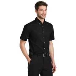 Port Authority Shirts: Men's Black S500T BLK Short Sleeve Twill Shirt With Pocket