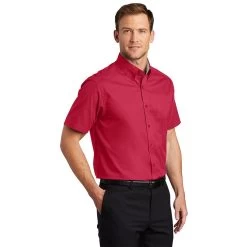 Port Authority Shirts: S508 RED Men's Red Short Sleeve Shirt -Work Clothes Discount Store s508 redlightstone model 3q