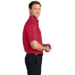 Port Authority Shirts: S508 RED Men's Red Short Sleeve Shirt -Work Clothes Discount Store s508 redlightstone model side