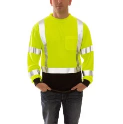 Tingley Shirts: Men's S75622 High Visibility Lime Black Job Sight Long Sleeve Work Shirt -Work Clothes Discount Store s75622