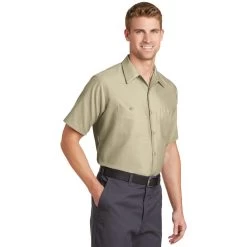 Red Kap Shirt: Men's SP24LT Light Tan Short Sleeve Industrial Work Shirt
