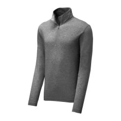 Sport-Tek Pullover: Men's ST407DGH Dark Grey Heather Triad Solid PosiCharge Tri-Blend Wicking 1/4-Zip Pullover -Work Clothes Discount Store st407 darkgreyheather form front