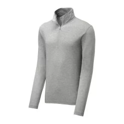 Sport-Tek Pullover: Men's ST407LGH Light Grey Heather Solid PosiCharge Tri-Blend Wicking 1/4-Zip Pullover -Work Clothes Discount Store st407 lightgreyheather form front
