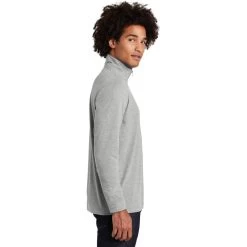 Sport-Tek Pullover: Men's ST407LGH Light Grey Heather Solid PosiCharge Tri-Blend Wicking 1/4-Zip Pullover -Work Clothes Discount Store st407 lightgreyheather model side 012019