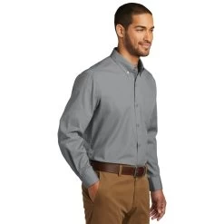Port Authority Shirts: Men's Gusty Grey W100 GGY Carefree Poplin Shirt