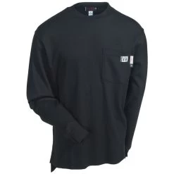 Wolverine Shirts: Men's W1203290 003 Black Flame-Resistant Long-Sleeve Tee Shirt -Work Clothes Discount Store wolverine w1203290 003 blk f 01