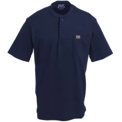 Wrangler Riggs Shirts: Men's Navy 3W760 NV Short Sleeve Henley Shirt -Work Clothes Discount Store wrangler 3w760nv f 01