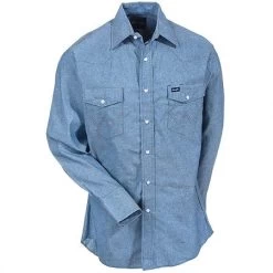 Wrangler Shirts: Men's Blue Chambray 70136 MW Cowboy Cut Long Sleeve Work Shirt -Work Clothes Discount Store wrangler 70136 mw f 01